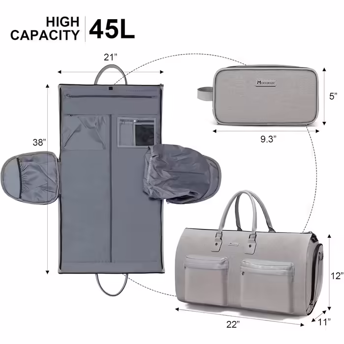 Garment Bag Suit Cover for Men Women, Suit Travel Bag, Clothes Bags Shoe Bag - 2 in 1 Hanging Suitcase Suit Travel Bags, High-Quality Garment Hanger for Suit and Dress (Light Gray)