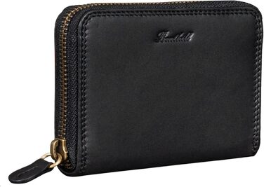 Benthill Wallet Women's Small Genuine Leather | Wallet with RFID Protection | Slim Flat Card Holder with Zipper & 6 Card Slots, Color: Black
