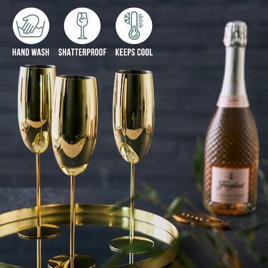 Набір келихів для шампанського та просекко Oak & Steel (8 шт.) з нержавіючої сталі, 285 мл - міцні, незламні, подарунковий набір для днів народжень та Різдва (золотий)