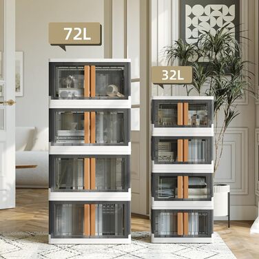 NETEL Storage Box with Lid Large, Stackable Storage Boxes 72L 4 Pack, Plastic Storage Boxes, Transparent Stackable Boxes with Lid, Foldable Storage Box with Door and Wheels