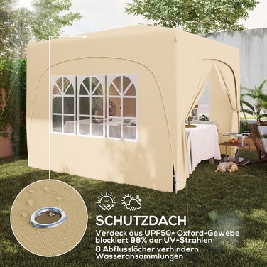 Outsunny 3x3m Gazebo, Water-Resistant, Stable, Winter-Proof Pop-Up Folding Gazebo, UV Protection 50+, Foldable Party Tent Garden Tent with 4 Side Walls Bag Garden Gazebo for Camping Garden, Sand | Aosom