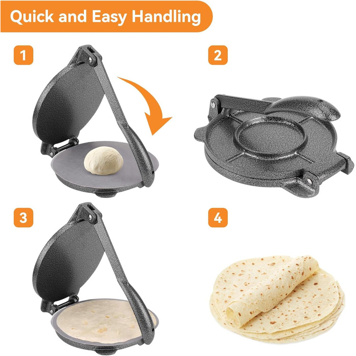 Пресс для тортилій та роті, 16.5 см, алюмінієвий, для тортилій, роті, кесадільї, бурріто, емпінад, з ручним притисканням