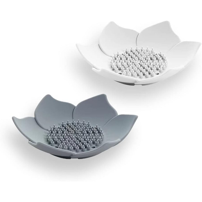 Миска для мила з отвором для стоку, 2 шт., полиця для ванної кімнати з пластику (білий та сірий)