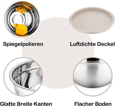 Homikit Mixing Bowls, 7-Piece Stainless Steel Bowl Set with Airtight Lid, Stackable Salad Bowl for Cooking/Baking/Serving, Dishwasher Safe, 6.5/4.5/2.7/2.5/1.5/1.2/0.7L, Khaki