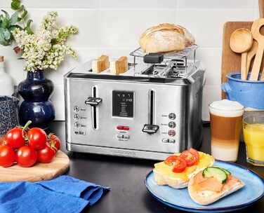 Тостер GASTROBACK 42396 Digital 4-слайсовий, 950 Вт, нерж. сталь, LCD-дисплей, 7 режимів, підставка для булочок, сріблястий