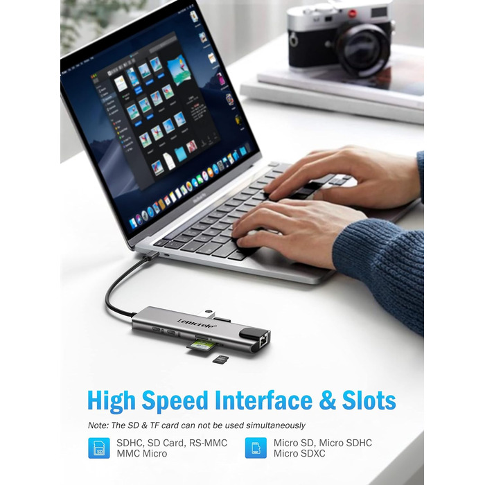 Lemorele Док-станція USB C хаб 9-в-1 з Ethernet: 2xHDMI 4K, 3xUSB 3.0/2.0, VGA, PD 100W, SD/TF, для Windows, MacBook, Dell, HP, Lenovo, Surface