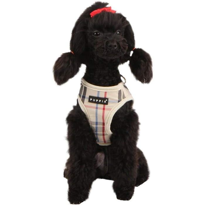 Puppia Junior - Plaid Dog Harness for Small Dogs - Soft Vest - Also Usable as a Puppy Harness - Anti-Pull Harness for Dogs, Beige, XS, PAMA-AH978 beige XS