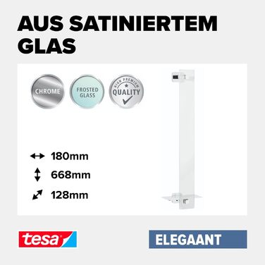 tesa ELEGAANT Towel Rail for Guest WC, including adhesive solution, elegant design, metal, chrome-plated, guaranteed rust-free, 180mm x 668mm x 128mm