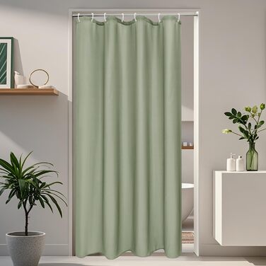 Штора для душу EurCross 180x200 см, водонепроникна текстильна, зелена, з кільцями (1 шт.)