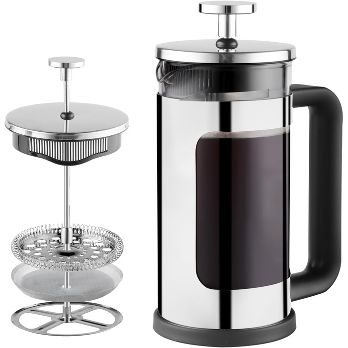 French Press WedRink: Френч-прес з нержавіючої сталі, 0.35L | Фільтр для кави та чаю з боросилікатного скла