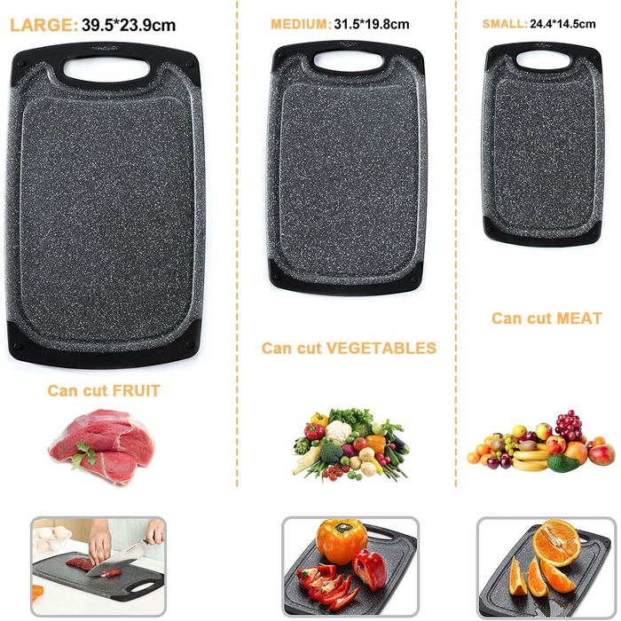 Набір обрізних дощок KIMIUP з пластику, 3 шт., з неслизькими ручками, BPA-Free, для кухні, набір, миючі в посудомийній машині