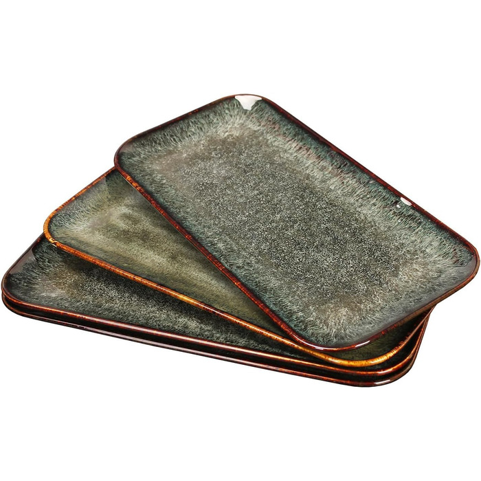 Набір керамічних тарілок YA JU (4 шт.) для основних страв, стейків, пасти, ризотто та закусок. Мікрохвильова піч, духовка, мийка посуду, стійкість до подряпин. Чорний прямокутний посуд