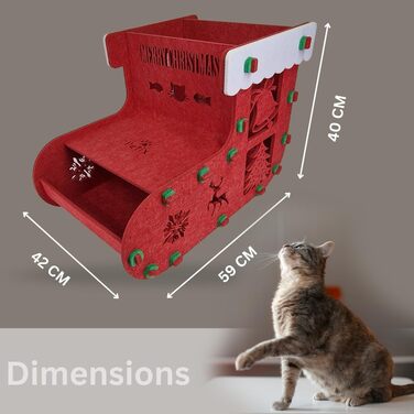 Кіт-будинок Petix Indoor великий, червоний, XXL (58×42×40 см) – для сну та ігор, різдвяна кучечка