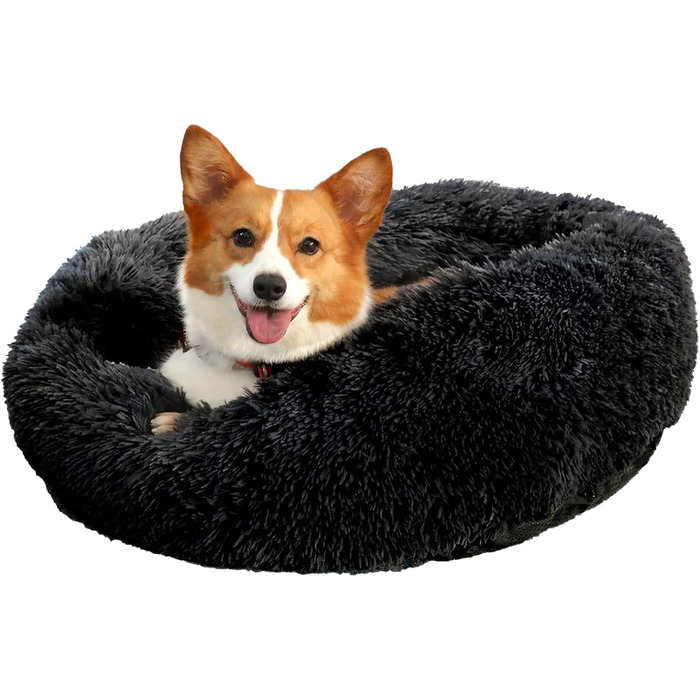 Килимок для кота та собаки 50x50 см, кругла ліжко-бублик, плюшевий, м'який, миючий, для маленьких собак та котів, колір інгібер (чорний)