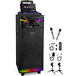 Bluetooth Караоке Машина DSP з 2 Мікрофонами та 2 × 10” Динаміками, Портативна PA-система для Дорослих та Дітей, USB-C Запис, Ефекти DJ, FM, Підтримка TV/Проектора GTSK210-1