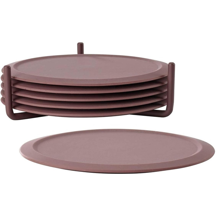 Zone Denmark Singles Silicone Coasters, Coasters for Glasses, Cups, Cocktail Glasses, Diameter 10 cm, Height 3.1 cm, 6 Pieces, incl. Holder, (10cm, Grey - Limestone)