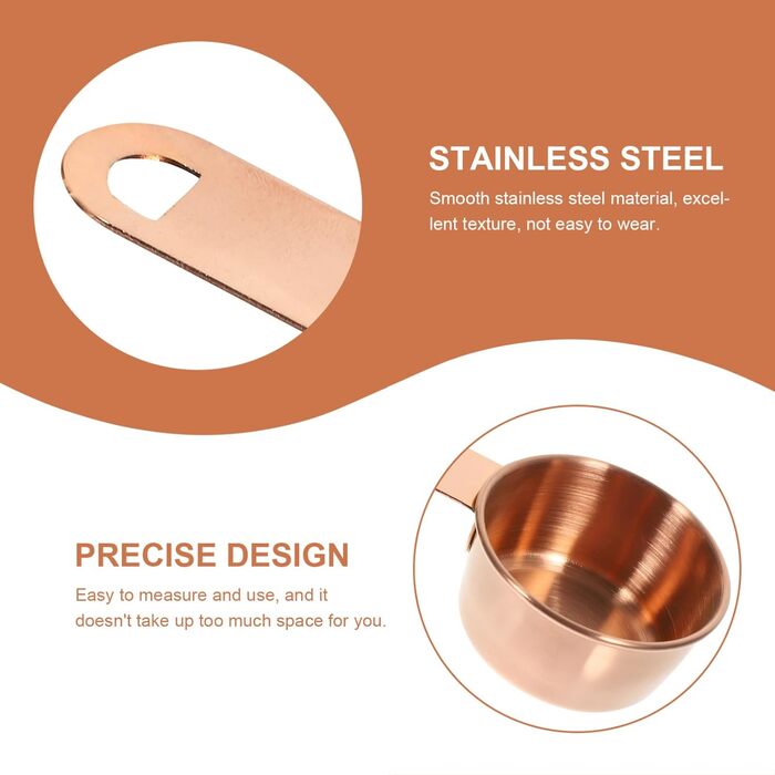 Amosfun 3-Piece Measuring Spoon Measuring Cup Set - Measuring Cups for Dry Ingredients - Basic Kitchen Utensil - Spoon Mini Cups with Lid and Straw - Reusable Cutlery - Drinking - Stainless Steel - Rose Gold