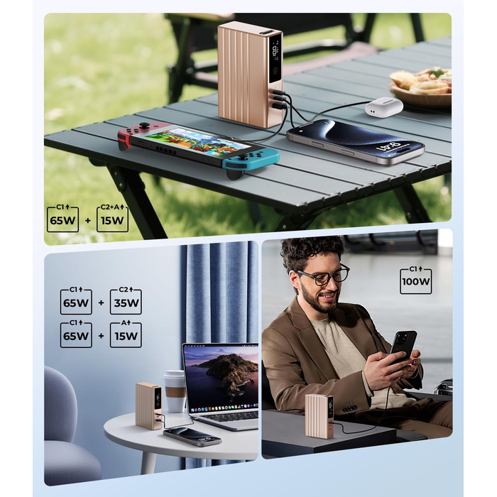 Power Bank KU XIU 25000mAh 100W з 3 портами, LCD-дисплеєм, PD 3.0 для MacBook, iPhone, Galaxy, iPad (Зелений)