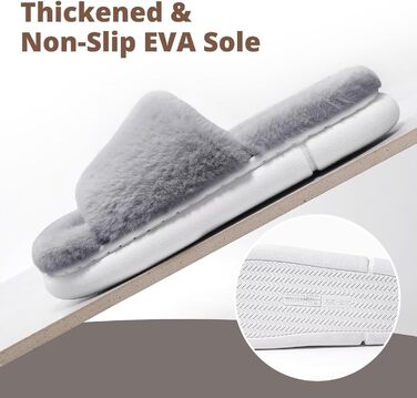 Жіночі плюшеві халапи з штучного хутра, з піною пам'яті, теплі, відкриті, сірі, 36/37 EU