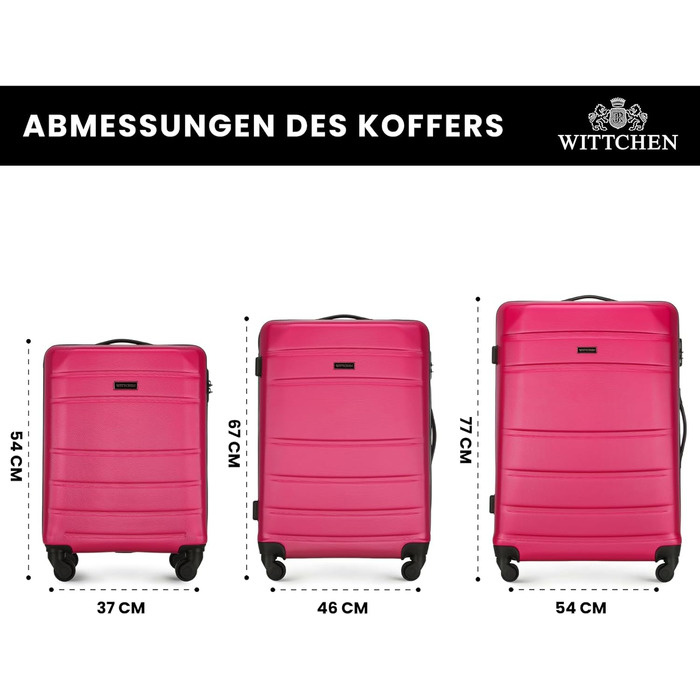 Набір валізWITTCHEN Globe Line: 3 валізи (великий, середній, маленький) з ABS-пластику, рожеві, з коліщатами та кодовим замком