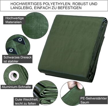 STARPYNG-140g/m² Green 5mx8m Tarp, Cover Sheet, Waterproof, UV Resistant, Weather Resistant, Covering Cars, Boats, Courtyards, Camping, Wood Tarp
