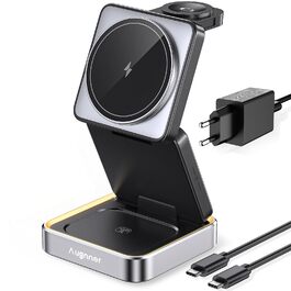 Зарядний пристрій 3-в-1 для Apple Watch та iPhone MagSafe, складна бездротова зарядка для AirPods Pro/3/2. Підходить для Apple Watch, iPhone 17/16/15/14/13. Білий (Чорний)