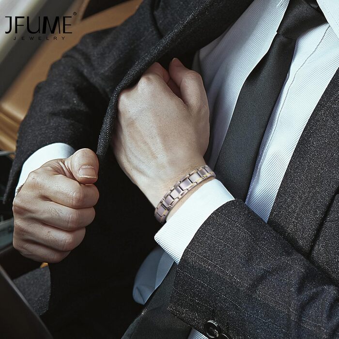 Чоловічий браслет JFUME з нержавіючої сталі, подарунок для чоловіків, 21,5 см, регульований (срібло та золото)