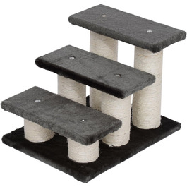 PawHut Pet Stairs 3-Step Cat Stairs Dog Stairs Stairs for Cats and Dogs Plush Dark Grey 45 x 35 x 34 cm