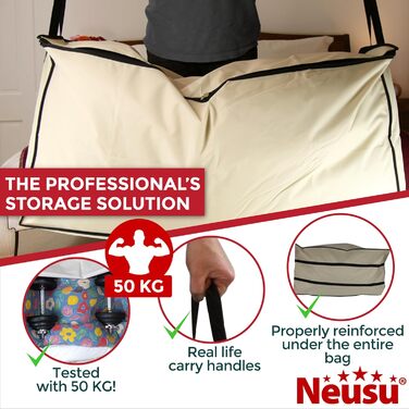 Neusu XXL сумка для зберігання 200 л, 91x47x47 см, міцна 600D, для постільної білизни, одягу, подорожей, до 50 кг, захист від бруду і плісняви, бежева