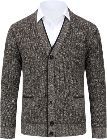 Чоловічий в'язаний кардиган Allthemen з V-подібним вирізом, з підкладкою та ґудзиками, велика в'язка, теплий перехідний жакет (4XL, Кофе)