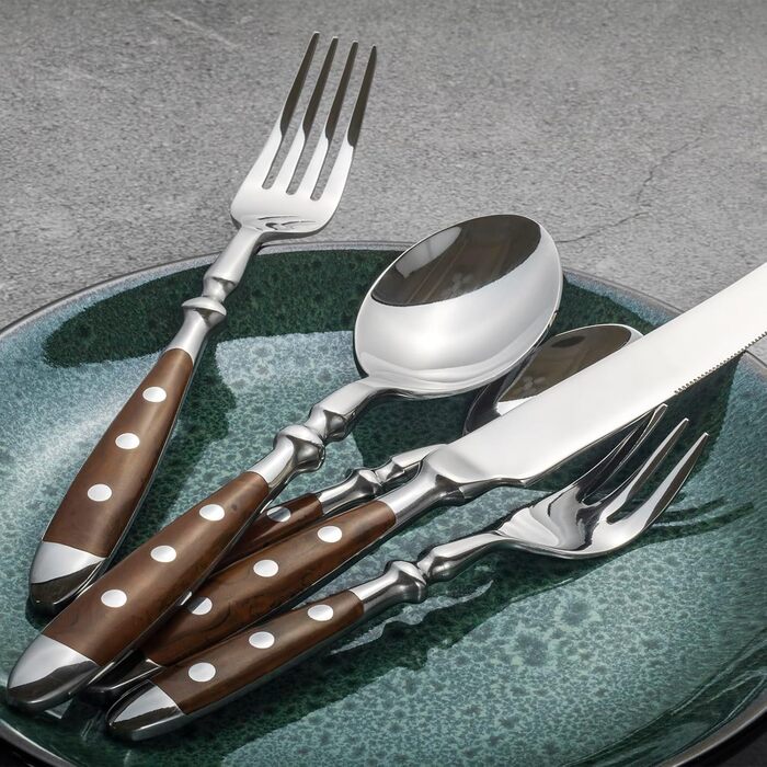 Alata 6-Piece Cutlery Set - Rustic Tableware Set Made of Stainless Steel with Brown Handles - Forged and Heavy - 30-Piece - Berlin Brown Series 30-Piece