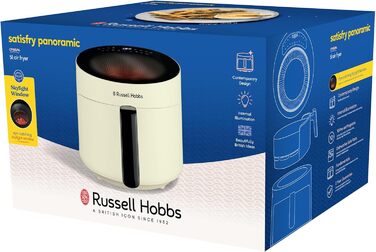 Russell Hobbs Hot Air Fryer 5L [10 Programs | with Viewing Window] AirFryer (Oil-free Frying, Frying, Grilling, Roasting, Baking, max 200°C, Dishwasher Safe, Cream) SatisFry Panoramic 27421-56