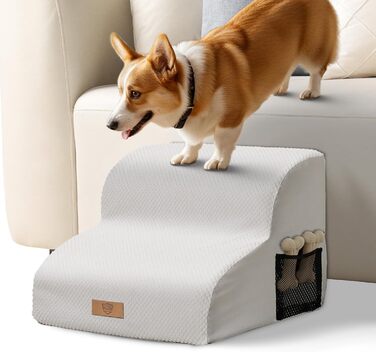 Сходинки для собак Eukue: 2 сходинки для собак маленьких порід, підйом на ліжко/диван, з високощільних матеріалів, портативні, знімний чохол (білий)