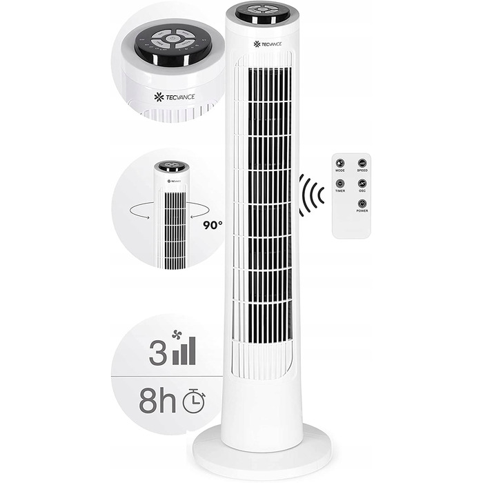 Колонний вентилятор TecVance Tower Fan, білий