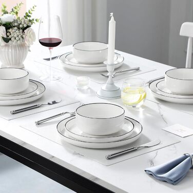 MALACASA, Luna Series, 12-Piece White Porcelain Dinnerware Set – Combination Set, including 4 Dinner Plates, 4 Dessert Plates, and 4 Cereal Bowls for 4 people