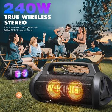 W-KING Bluetooth колонка 120W з басом 70W, портативна Party-Box IPX6, 42 год, BT 5.4, DSP, EQ, стерео, RGB, для кемпінгу, пляжу, саду, вечірок, чорна