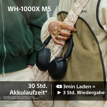 Навушники Sony WH-1000XM5 з шумозаглушенням, Bluetooth, чорні - преміум якість, Hi-Res Audio, до 30 год роботи, з кейсом