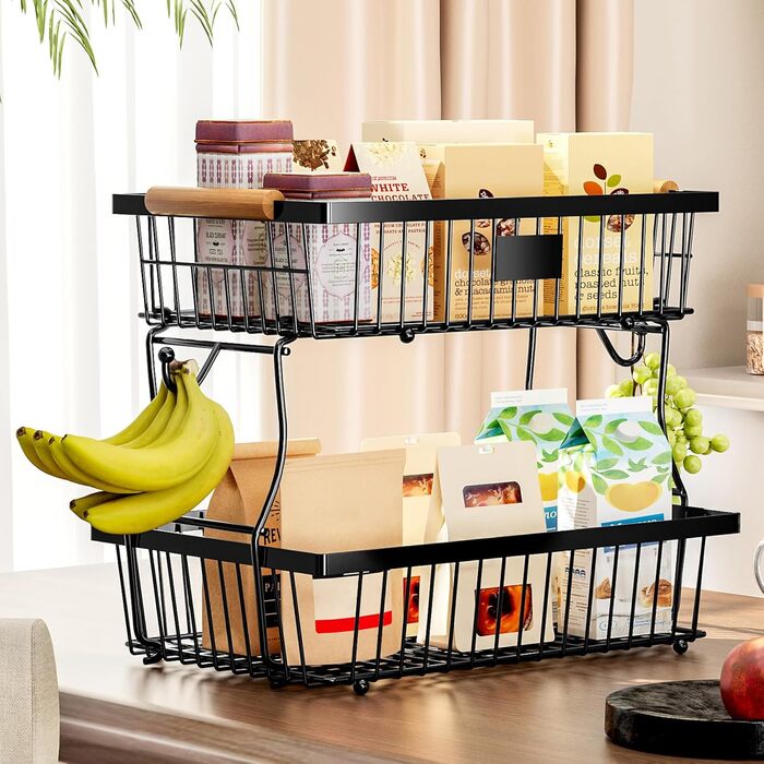 Настільний органайзер для фруктів та овочів 2 яруси (Чорний)