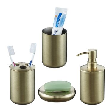 Relaxdays 4-Piece Bathroom Set, Stainless Steel