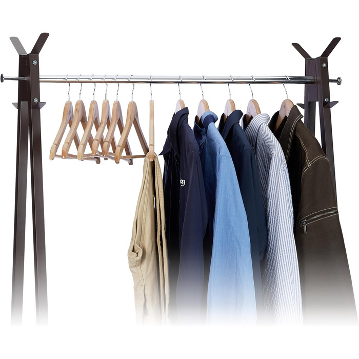 Relaxdays Clothes Hanger Set, 48 Wooden Pant Hangers, Wardrobe Hangers, 360° Swivel Hooks, WxH: 22.5x44.5cm, natural/silver