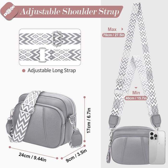 Сумка жіноча через плече кросбоді Wolkengrau зі шкіри, маленька, стильна, з широким ременем та кишенею для карт, знімний ремінець