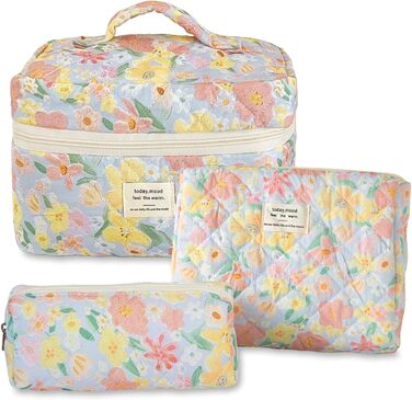 Набір косметичок 3 шт. з квітковим принтом для жінок та дівчат, дорожні косметички, кульчики для макіяжу, косметичні сумочки