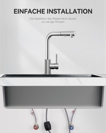 Змішувач кухонний Sofetiy висувний з душем, нержавіюча сталь, 360° поворот, одноlever, 2 режими струменя