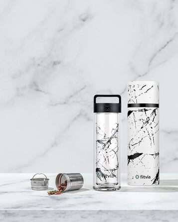 Термопляшка Fitvia 380 мл, чорна з малюнком 