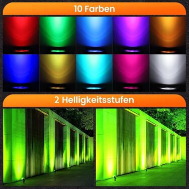 MEIKEE RGB Garden Lighting with Remote Control - 10 Colors, 30 Dynamic Modes, IP66 Waterproof, Timing Function, 8 Pack with EU Plug