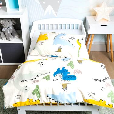 Комплект постільної білизни для ліжечка Kinderbettwäsche з динозаврами 100x135/40x60, 100% бавовна, для хлопчиків, прання при 60°C