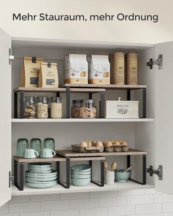 SONGMICS Spice Rack, 4-Piece Set, Kitchen Shelf, Kitchen Organizer, Expandable, Spice Holder, Stackable, with Metal Frame, 19.5 x 29.7 x 15.8 cm, Ink Black + Natural Beige KCS10NB (Ink Black + Greige Melange, 39.7B cm)