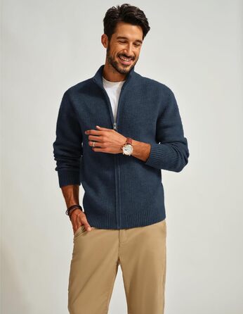 Чоловіча в'язана жилетка-ветровка PJ PAUL JONE з коміром-стійкою та блискавкою, темно-синій (S)