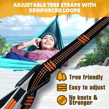 Гамак для кемпінгу NATUREFUN Ultraleicht | 275 x 140 см, 300 кг, дихаючий, швидковисихаючий, армійний зелений