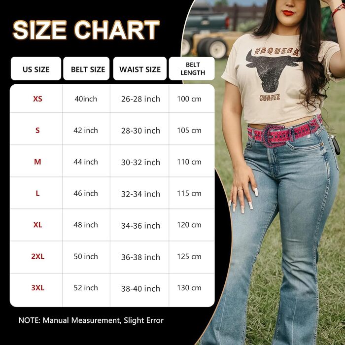 Жіночий та чоловічий шкіряний пряжка з стразами, ковбойський/ковбойський пояс з діамантами, пояс з пряжкою з заклепками для джинсів, червоний, розмір 38-40